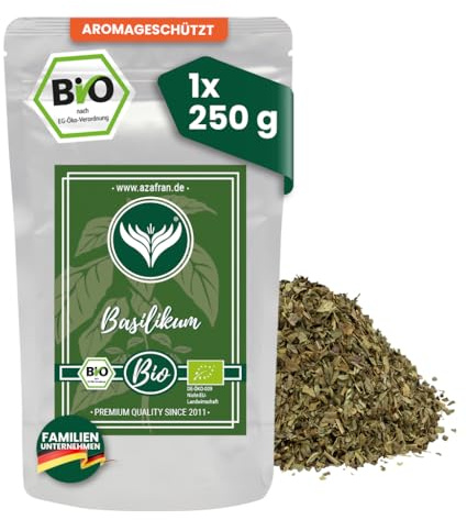 Azafran BIO Basilikum gerebelt getrocknet Ocimum basilicum Tee 250g | Aromatisch würzig für mediterrane Küche