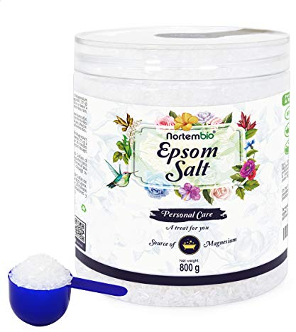Nortembio Sali di Epsom 100% Puri 800 g – Fonte Concentrata di Magnesio | Per Pelli Sensibili | Con Vitamine C ed E Idratanti | Senza Additivi, Uso Esterno Naturale + E-Book Gratuito