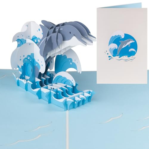 Sweetpopup® 3D Pop-Up Karte Delfin, Fisch & Meer – Ideal für Glückwunsch, Geburtstag, Freundschaft & Danksagung – Oder als Gutschein & Geldgeschenk für Gratulation, Aufmunterung oder Abschied – 188