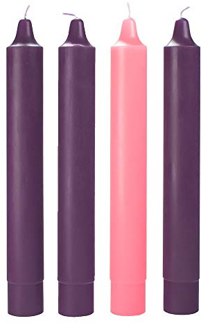 Concordia Supply Advent Pillar Candles 12 x 1.5, Stearin Wax Candlesticks for Religious Activity, Clean Burn Candles, Decorative Candle Sticks for Celebration & Occasion, 3 Purple, 1 Rose