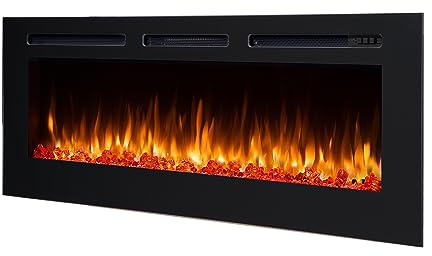 BALDERIA Elektrokamin Fiamma 60 Schwarz, LED-Beleuchtung | Elektrischer Einbaukamin, 3D-Flammeneffekt, Elektro Heizung 2000W, Kamin mit Fernbedienung, Timer, Startsteuerung, Thermostat