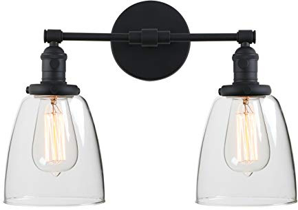 Phansthy Wandleuchte wandlampe 2 Flaming Klar Glas Glocke Wandleuchte Vintage Industrie innen Modern Wandbeleuchtung Loft-Wandlampe Küchenwandleuchte(Schwarz Farbe)