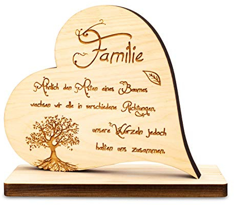 sagl.tirol Zirbenherz auf Sockel mit Gravur (Familie Baum des Lebens)