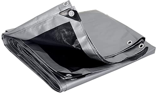 WOLTU Abdeckplane 4x6 m Wasserdicht, 180g/m² PE Gewebeplane mit Ösen, Gartenplane Reißfest UV-stabilisiert Abwaschbar, Schutzplane für Gartenmöbel Grill Pool Zeltunterlage Trampolin, Grau-schwarz