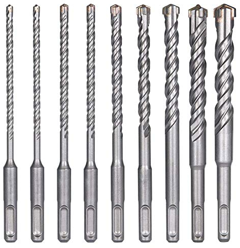 flintronic SDS-Plus Drill Bit Set, 9PCS (5mm~16mm) Cross Drill Bits, Rotary Hammer Drill for Drill Holes in Concrete, Ceramic Tile, Stone, Metal, Plastic & Multi-Layer Materials