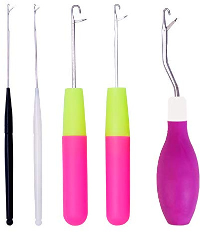5 Größen Knüpfhaken, Fangnadel, Häkelnadel Set, Latch Hook Kit | Häkelnadel für Haare, Bunte Knüpfnadel Haar Häkelnadel, für Haarverlängerung oder Teppich Herstellung