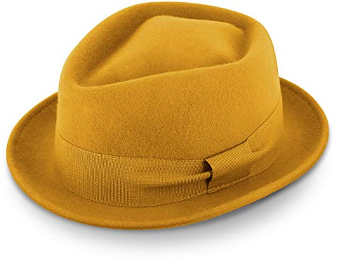 fiebig Medlock Pork Pie Diamond mit Ripsband | 100% Wollfilzhut für Damen und Herren | Angenehm Leichter Sitz im Sommer und Winter | Wollfilzhut Made in Italy (55-S, Gelb)