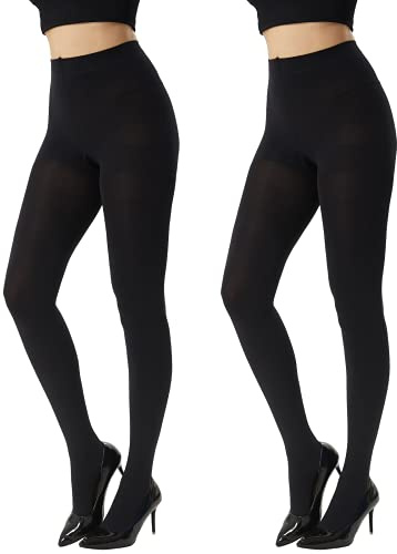 MANZI 2 Paar 120 Den Dicke Warme Blickdichte Winter Strumpfhose für Damen | Thermostrumpfhose damen,Matt,Hautfarben Schwarz,Control Top,S-XXL