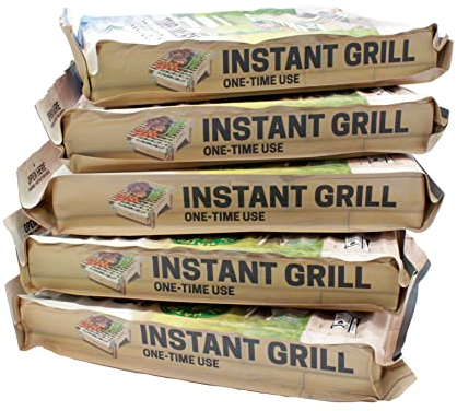 Öko Einweggrill (5 Stück) Himbeta Einmalgrill für Camping Strand Park 100% Nachhaltig 50% weniger CO2 durch Bambuskohle, nach 5 min startklar und über 1 Stunde nutzbar