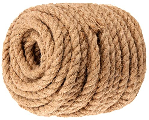 MANCHAP Juteseil 20 m x 12 mm, natürliches Juteseil, 4-Strängiges Gedrehtes Juteseil, Geflochtenes Hanfseil, Dicke Jute-Schnur für Basteln, Bündeln, Gartendekoration