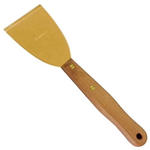 WEDO Espátula de pintura profesional con mango de madera largo antideslizante para paneles de yeso, hoja biselada de latón, espátula de pintura, herramienta de pintura, 80 mm x 310 mm