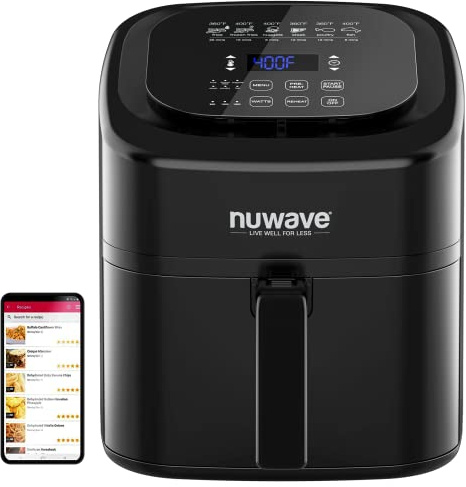 Nuwave 6-quart Brio Healthy Digital Air Fryer with One-Touch Digital Controls, 6 Preset Menu Functions & Removable Divider Insert, Black