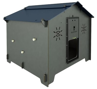 Pollaio per 8 10 galline ovaiole ornamentali POLLY CHALET L GREY con 2 posatoi 2 posti nido esterni porta sicura anti-predatore (manuale) anti acaro rosso (Made in Italy)