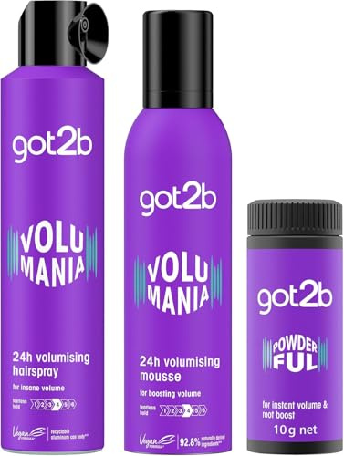 got2b Volume Bundle, Contains: Powder'ful Volume Hair Styling Powder, 10g + Hairspray Strong Hold, 300ml + Volumania Hair Mousse, 24 hour Volumizing Hold, 250ml