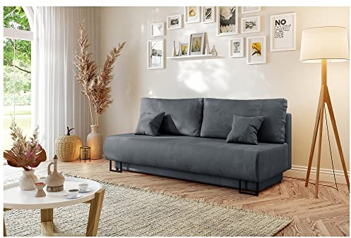MEBLINI Sofa mit Schlaffunktion - Schlafcouch Ausziehbar - Schlafsofa mit Bettkasten - Sofabett - Couch mit Schlaffunktion - Klappsofa - Ariana - 202x97x94cm - Grau Samt