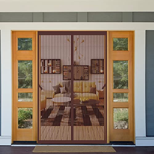 Insektenschutz Vorhang 240 x 235 cm Fliegenschutz Ohne Bohren komplett aufgebaut Fliegenvorhang Für Balkontü Terrassentür Fenstertüren Garage, Braun