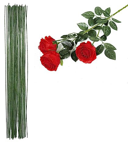 50PCS Florist Wire Stems,BouquetWire Green Craft Wire Floristry Decor Wires,Flexible Floral StemWire Sugar Flower Wire Floristry Green Stub For DIY Flower Craft
