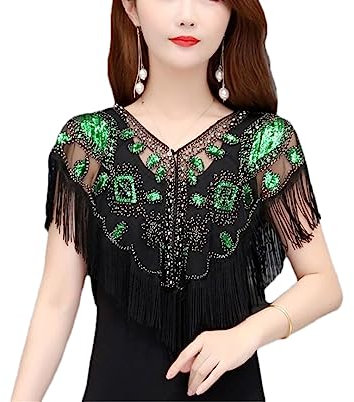 wjnvfioo Damen Sommer Dünn Handgemachte Häkelspitze Mesh Vintage Flapper Schal Pailletten Fransen Abendumhang, LV, One size