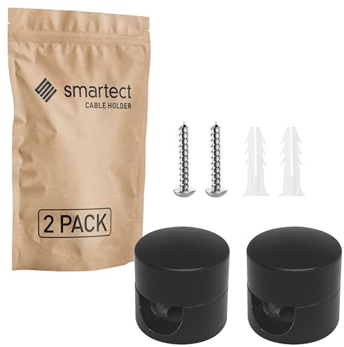 smartect Aluminium Wand- und Deckenpins 2 Stück für Textilkabel in Schwarz | Ø16 x 16mm Deckenbefestigung mit Schrauben und Dübeln, Affenschaukel Aufputz-Kabelhalter für eigenes DIY Projekt