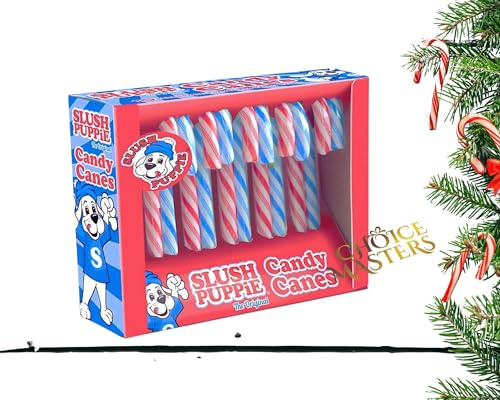 Candy Canes - Slush Puppie Vegan Candy Canes - Blue Raspberry and Cherry Flavour - Sweet Christmas Tree Decoration and Gifts (1 pack of 10)