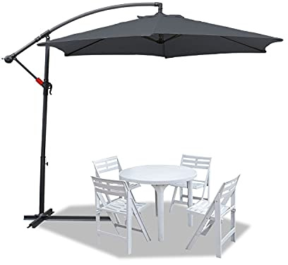 Eulenke Sonnenschirm mit Ständer 300 cm, Ampelschirm mit Kurbel, 6 Stahlverstrebungen, Neigungswinkel und Höhe verstellbar, UV-Schutz Gartenschirm für Balkon Garten Terrasse Strand, Anthrazit