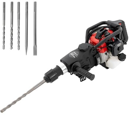 QRANSEUYXY 33cc 2 Stroke Petrol Demolition Hammer, 1200W, 3-in-1 Jack Hammer, Concrete Breaker, Drill, Chisels, 0.9L Fuel Tank