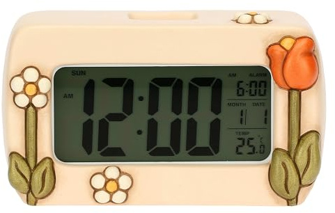 THUN, Orologio Digitale da Tavolo in Ceramica Decorata a Mano, Linea Happy Country, Idea Regalo per la Casa, 16 x 9 x 9 cm