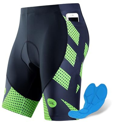 HOMDECR Pantaloncini Ciclismo Uomo Imbottiti Gel Pantaloncino MTB con Fondello Pantaloni Corti Bici Traspiranti Ad Asciugatura Rapida Calzoncini Ciclista Uomo (L,Verde)