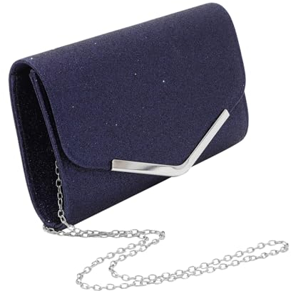 BESTYASH Abendtasche Clutch Damen Umschlagtasche Glitzernd Dunkelblau Pu Leder Mit Kette Modisch Für Hochzeit Party Abschlussball Reisen