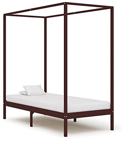 OHOOWOO Himmelbett-Gestell Dunkelbraun Massivholz Kiefer 90 x 200 cm,