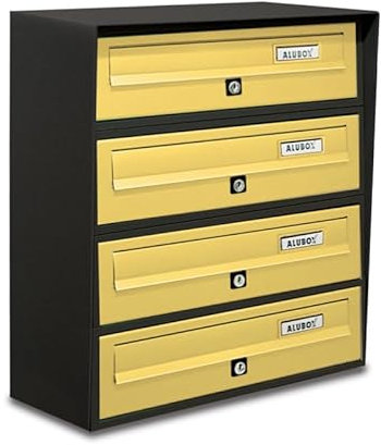 ALUBOX Slim Boîtes aux Lettres Collectives 4 Compartiments 50x39x30 cm en Tôle Galvanisée et Aluminium Boîte aux Lettres Extérieure avec Système Anti-Retrait (Anthracite ET Bronze)