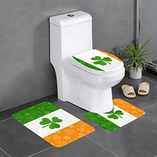 FLYIFE Badteppich-Set mit irischer Flagge, 3-teilig, Flanell, rutschfest, wasserabsorbierend, mit U-förmiger WC-Vorleger und WC-Deckelbezug