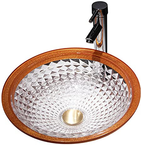 sjdoPulse Lavabo da Appoggio in Vetro Temperato, Lavabo da Appoggio Rotondo Moderno, Lavabo da Appoggio per Bagno, Lavabo con Scarico A Scomparsa, Lavandino da Bagno