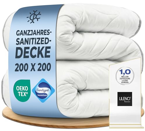 LILENO HOME Premium året runt-filt 200 x 200 cm [1-set] med Sanitized allergivänligt – extra mjukt täcke 200 x 200 cm, perfekt som sommar och vinterfilt utan överdrag, tvättbart upp till 95 °C