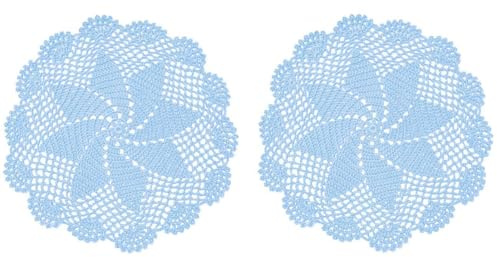 BOMHCS Häkeldeckchen, 24,9 cm bis 27,4 cm, rund, Spitzendeckchen, handgefertigt, 2 Stück (2 Stück, hellblau)