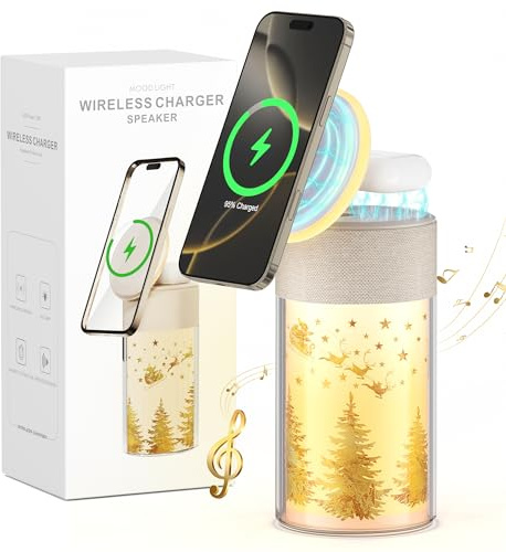 COLSUR 3 in 1 Bluetooth Lautsprecher Magnetic Ladestation für iPhone Wireless Charger für AirPods Nachttischlampe Nachtlicht Geschenke für Männer Frauen Geburtstagsgeschenk