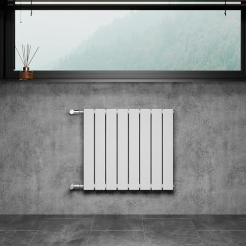 WITEN&NOCK Designheizkörper Flach Paneelheizkörper Weiß 600 x 600 mm Doppellagig mit Seitenanschluss Austauschheizkörper Nabenabstand 550 mm inkl. Thermostatventile