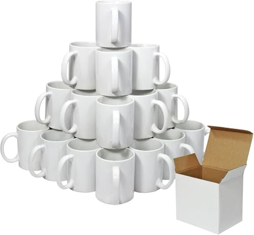 Tazas de Cerámica Blancas 350 ml, Recubiertas de Polímero para Sublimación, Juego de 36, con Cajas