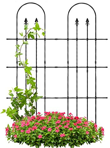 Metall-Garten-Rankgitter für Kletterpflanzen, abnehmbares Gitter-Zaun-Panel, Pflanzenunterstützung für Rosen, Gemüse und Blumen, Hinterhof-Dekoration, schwarz, 177,8 cm Höhe