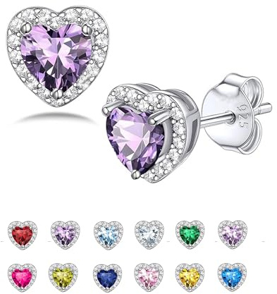 Seleneva Stud Earrings for Women Sterling Silver Birthstone Dainty earrings Crystal Zirconia Stud Earrings Birthday Christmas Valentine's Day Jewellery Gifts for Mum Sisters Girlfriend
