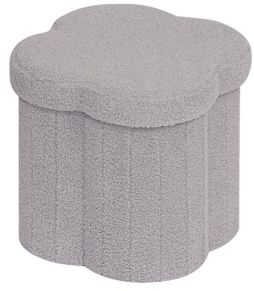 Bonlife Sitzbank mit Stauraum, klappbare Sitztruhe, Aufbewahrungsbox, Fußbank,Blüten, für Flur, Wohnzimmer und Schlafzimmer, Grau，38x38x38 cm