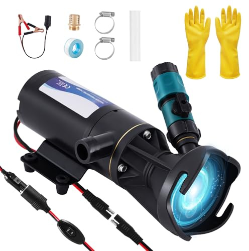 YUCHENGTECH 12V RV Macerator Pump 12GPM Self-Priming DC Sewage Pumps Suction 3.2FT Lift 10FT Portable RV Waste Water Pump for RV Camper Trailer Boat, Quick Release