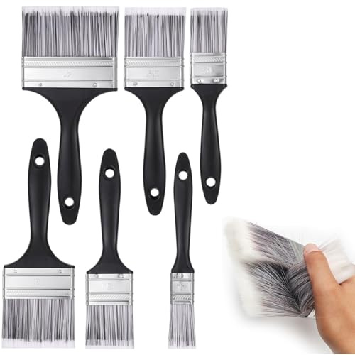 Paint Brush Set - 6 Pcs Angle Brushes in Assorted Sizes, Treated Wood Handle, Walls, Stain Brush, Wall Paint Brushes, Furniture Paint Brushes for Painting Walls
