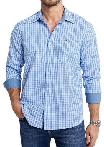Enlision Chemise a Carreaux Homme Manches Longues Décontractée Chemises Hommes Carreau Bucheron avec Poche Contrastée Col de Casual Fete S-4XL