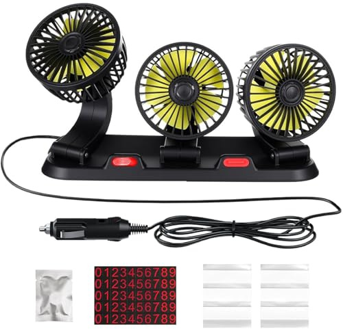 Drei Köpfe Auto Ventilator,12V Drei Köpfe Ventilator Auto 360 Grad Drehbar,Saugnapf Auto Ventilator,Tragbare Ventilator Auto,Auto Kühlluftventilator mit 2 Geschwindigkeiten,Elektroauto-Ventilatoren