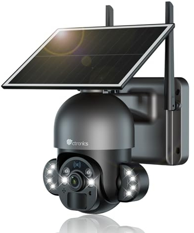 Ctronics Überwachungskamera Aussen WLAN mit 6W Solarpanel, 3K 5MP HD | WLAN-Kamera mit PIR & Personenerkennung, 10 LED Lights & Farbnachtsicht, FTP, Zwei-Wege-Audio, Kompatibel mit PC/Smartphone.