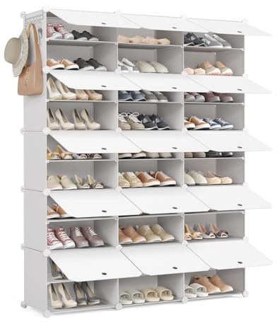 Mondeer Meuble Chaussures, Étagère à Chaussures 10 Compartiments pour 40 Paires de Chaussure, Étagère de Rangement Portable Modulable avec Crochet, pour Entrée Salon Chambre (Blanc)