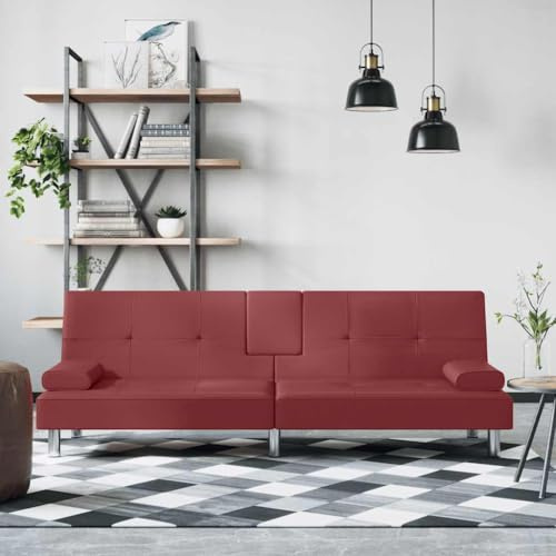MOBCANT Schlafsofa mit Getränkehaltern Rot Kunstleder Sofabezug Couchgarnitur Polstergarnitur Schlafsofa für Büro Wohnung Hotel Empfangsraum