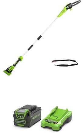 Greenworks G40PSF Akku Hochentaster, 20 cm Blattlänge, Automatisches Öl-System +40V 4Ah Lithium-Ionen Akku mit 2A Ladegerät, kompatibel mit allen Greenworks 40V Garten- und Elektrowerkzeugen - GSK40B4