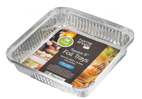 HOMESHOPA Aluminium Foil Trays Without Lids, 24 Pack 9 X 9 Inch Square Disposable Tin Foil Containers, Best for Meal Prep, Food Storage, Baking, Broiling, Roasting
